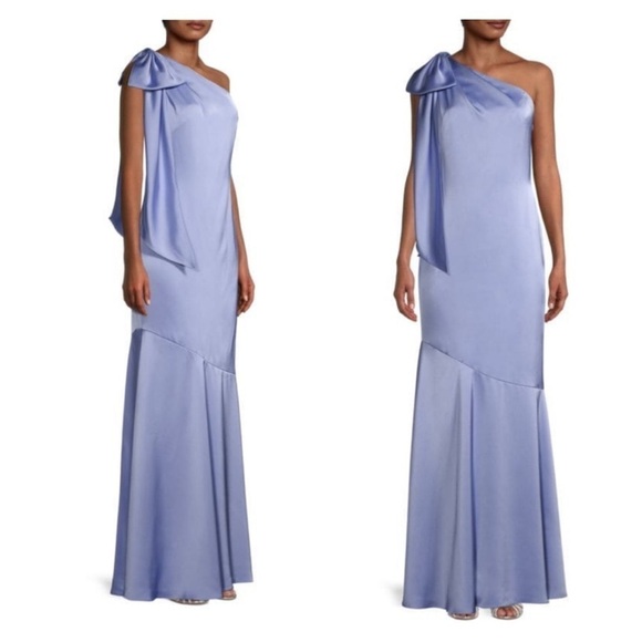 AIDAN MATTOX Satin Asymmetric One Shoulder Mermaid Maxi Gown Size 14 Blue NWT - Picture 5 of 12